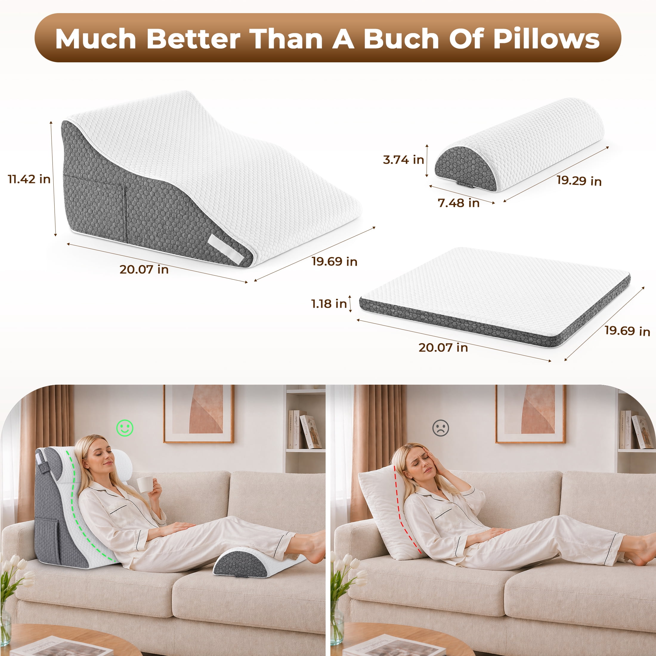 WANALIT Wedge Pillow for Sleeping Apnea, Bed Wedge Pillow for Headboard, Orthopedic Wedge Pillow Set for After Surgery Back Pain Relief, Acid Reflux Relief