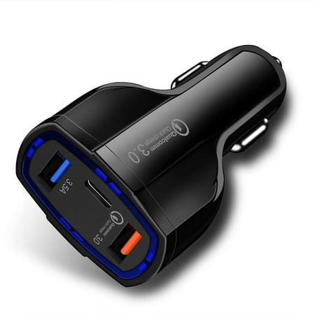 Quick Charge 3.0 with USB Type C Car Charger Built-in Power Delivery PD Port 35W 3 Ports for Apple iPad+iPhone X/8/Plus/Samsung Galaxy+/LG, Nexus, HTC black
