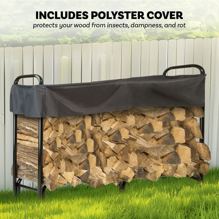 Pure Garden 8 Foot Heavy Duty Steel Firewood Rack for Stacking and Drying Wood Black Walmart