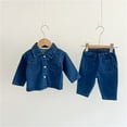 thumbnail image 2 of ameIAEA Newborn Infant Baby Boy Girl Denim Outfit Kids Long Sleeve Button Down Collar Shirts Pants Set, 2 of 3