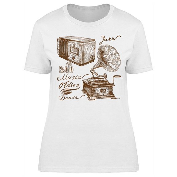 Old Music Doodles Design T-Shirt Women -Image by Shutterstock, Female XX-Large