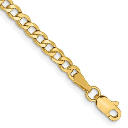 10k Yellow Gold Bracelet Chain Styles Curb 3.35 mm 8 in Semi-Solid Link