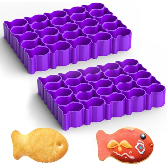 AIERSA 2Pcs Plastic Gold Fish Cracker Cutter,25 Cavity Fish Cookie Cutter,Mini Gold Fish Shapes Molds for Cookie,Non-stick Dough,Fish Cookie Cutters Mold for Baking