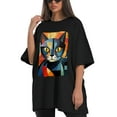 thumbnail image 4 of Plus Size Shirt for Women Black Tops for Women Oversized Short Sleeves Shirt for Women Cubist Style Cat T Shirt Crewneck Shirt for Women L, 4 of 5