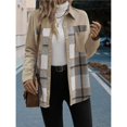 thumbnail image 5 of Women Color Block Jackets Long Sleeve Lapel Snap Buttons Coats Tops Fall Casual Patchwork Checked Jacket Blouses Khaki S, 5 of 10