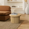thumbnail image 3 of LuxenHome End Table, 23.6" Wide Brown Wood Fluted Round Coffee Table Modern Side Table for Living Room Round Wood Accent Table Bedroom Small Table, 3 of 9