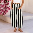 thumbnail image 2 of VV AVEORS Striped Barrel Linen Pants For Women, High Waisted Drawstring Wide Leg Baggy Pants, Fall Fashion Palazzo Trousers With Pockets Dark Green 2XL, 2 of 9