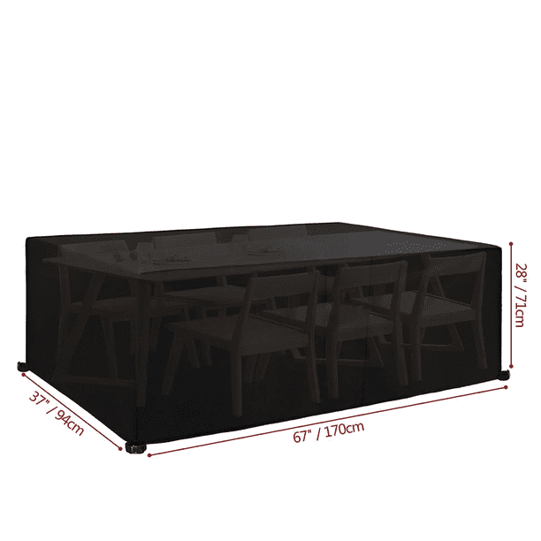 Funda protectora para muebles de jardín con rejillas de ventilación, resistente al agua, a prueba de viento, anti-UV, resistente, 420D, tela Oxford, para muebles de mesa, silla, rectangular (170 x 94 x 71 cm), color negro, 1 pieza LingWen 8390612722165