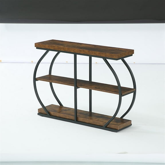 Demi Bonn 41" Retro Style Console Table 2 Tier Sofa Table for Entryway with Storage Shelves Metal Frame, Foyer Display Table, Brown
