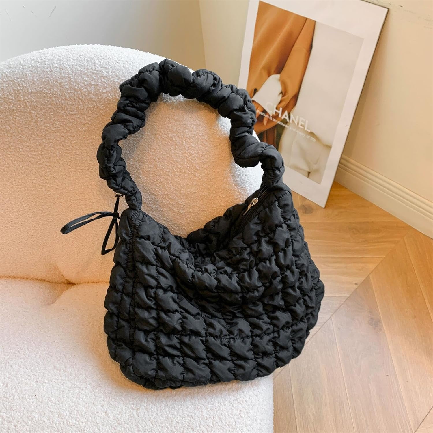 CoCoMangos Cotton Padded Shoulder Crossbody Bag for Women Large Hobos Quilted Handbag and Purses Lightweight Adjustable Shoulder Strap