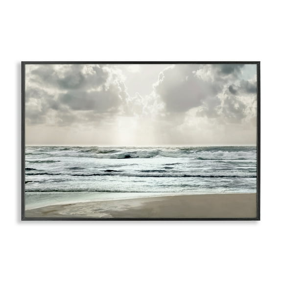 Stupell Industries Cloudy Sunlight Beach Landscape Photography Black Framed Art Print Wall Art, 18 x 12