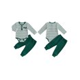 thumbnail image 2 of Cjfdfy Newborn Baby Boys Fall Outfits  Striped Waffle Knit Long Sleeve Striped Romper With Elastic Waist Solid Pants 2Pcs Infant Fall Winter Outfit Coming Home Outfit 0-18M, 2 of 9