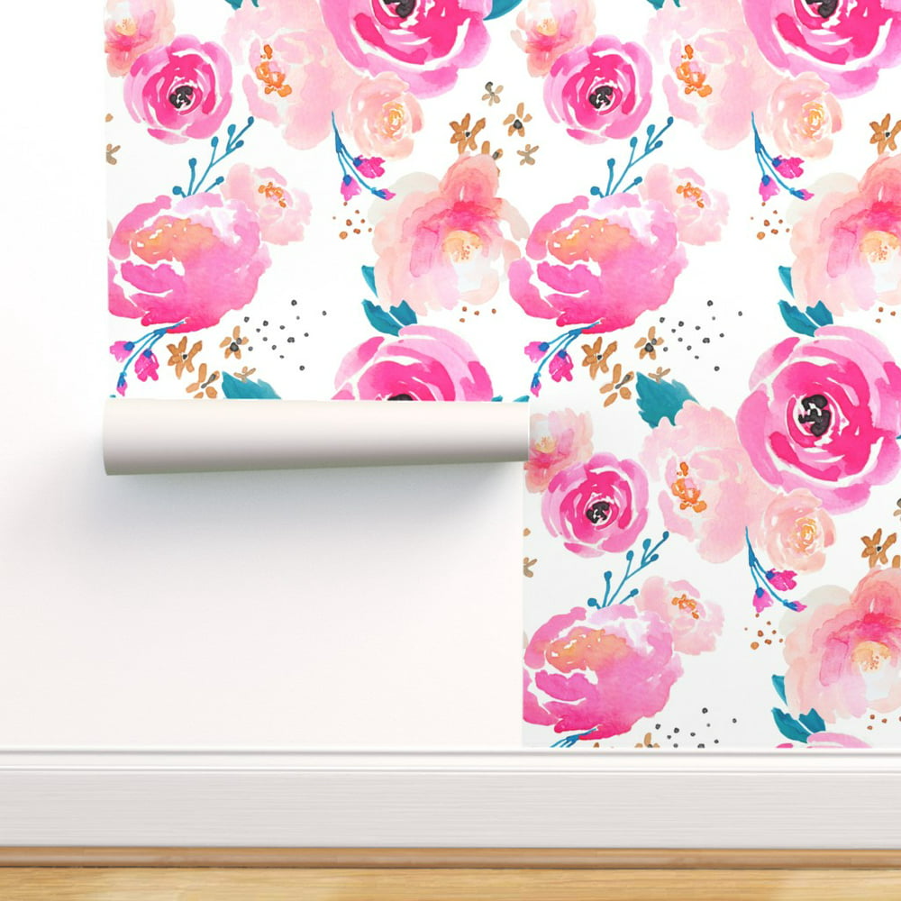 Peel-and-Stick Removable Wallpaper Bloom Pink Teal Floral Indy Punchy