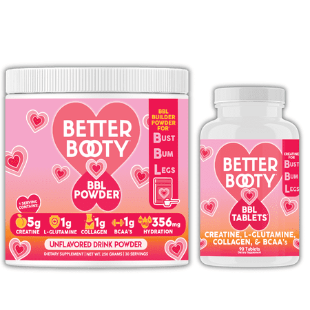 Better Booty BBL Creatine Complex for Women 250G + BBL Tablets 90ct, Premium Creatina Monohydrate Powder and Tablets for Glute Building 2-Pack