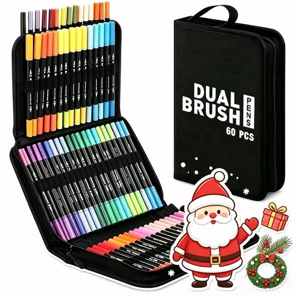 Dual Tip Brush Pens Art Markers, 60 Colors Coloring Markers Pens Set with Fine and Brush Tip fo Wood, Calligraphy, Canvas, Ceramic, Glass, Rock Painting, DIY Crafts Art Supplies Kit