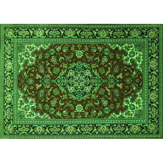 Ahgly Company Indoor Rectangle Medallion Green Traditional Area Rugs, 3' x 5'