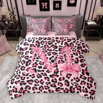 Manfei Cheetah Print Letter Twin Bedding Sets 7-Piece, Pink Bowknot Monogrammed M Bedding Comforter Set, Modern Fashion Style Reversible Sheet Sets, Luxury Bedroom Decor