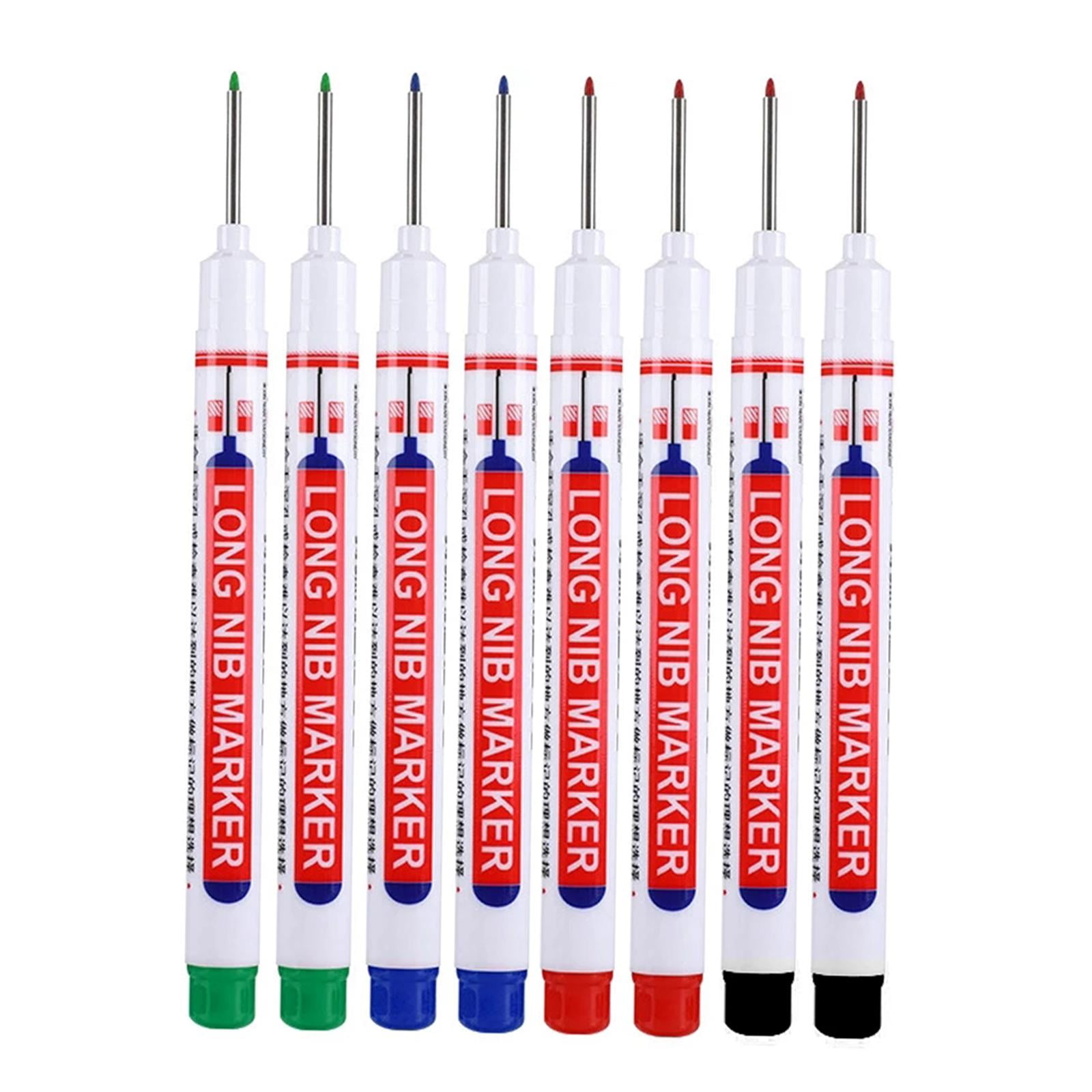 8Pcs Permanent Long Reach Markers Woodworking Tool Waterproof 4 Colors Long Nosed Marker Pens Stone Ceramic Construction