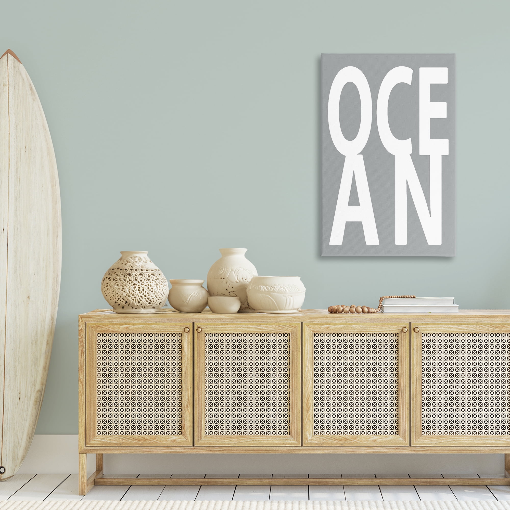 Stupell Industries Ocean Word on Grey Typography Painting Gallery Wrapped Canvas Art Print Wall Art, 30 x 45
