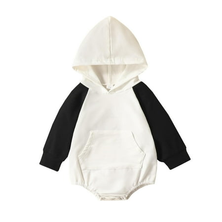 

MELDVDIB Baby Romper Autumn Spring Baby Girls Boys Cute Romper Long Sleeve Patchwork Hooded Button Pocket Sweatshirt Jumpsuits Gift on Clearance