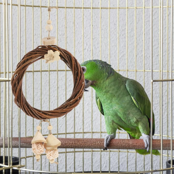 FRCOLOR Wooden Bird Toy with Rattan Ring for Parrot Beak Maintenance and Interactive Play Safe Durable Multi