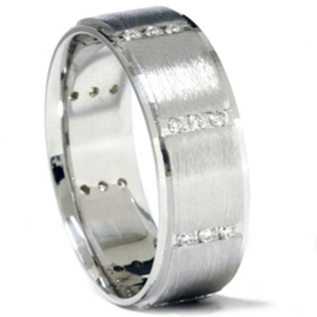 Bague Alliance pour Homme en Or Blanc 14 K avec Diamant 3/8 Ct