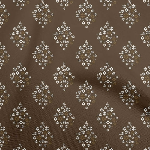 oneOone Polyester Spandex Brown Fabric Asian Block Floral Fabric For Sewing Printed Craft Fabric By The Yard 56 Inch Wide