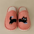 thumbnail image 2 of Winter Scuff Slippers for Women Men Funny Matching Cat Embroidery Corduroy Home Shoes Memory Foam Slip on Slides Watermelon Red 10, 2 of 5