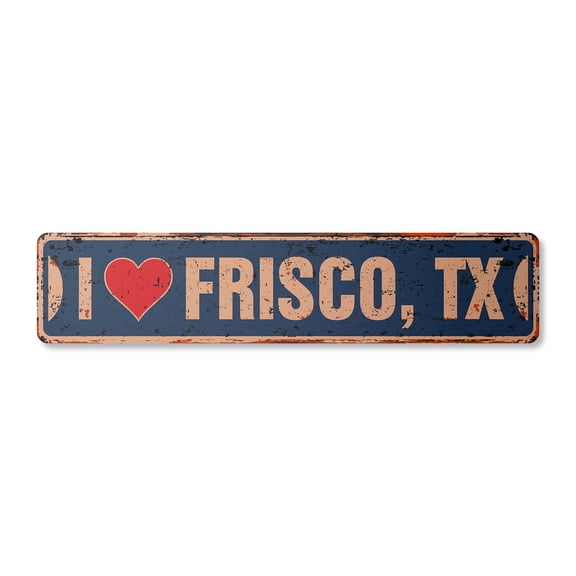 I LOVE FRISCO TEXAS Vintage Aluminum Street Sign tx city state us wall road décor rustic metal tin gift | Indoor/Outdoor | 18" Wide