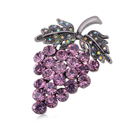 Amethyst Genuine Crystal Rhinestone Grape Cluster Fruit Fashion Jewel Pin Brooch