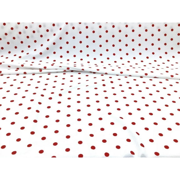 Bullet Printed Liverpool Textured Fabric Stretch White Red Small Polka Dot R29