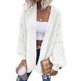 thumbnail image 3 of Women Oversized Cardigan Sweater Front Open Knitted Lantern Long Sleeve Thick Jacket, 3 of 6