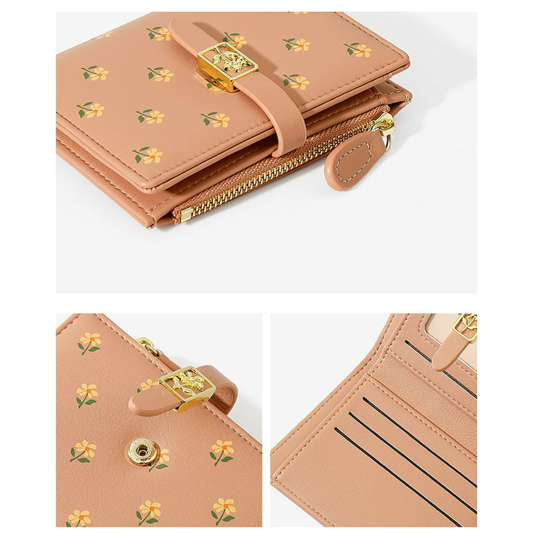 Cute Small Wallet For Girls Women PU Leather Two Folded Flowers Pocket With Card  Holder Slim Short Wallet 