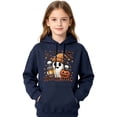 thumbnail image 4 of CUZIBR Toddler Halloween Graphic Hoodies For Girls Baggy Ghost Pumpkin Print Oversized Pullover Sweatshirt With Pocket Long Sleeve School Casual Daily Cozy Fall Winter Streetwear,Navy,6-7 Years, 4 of 4