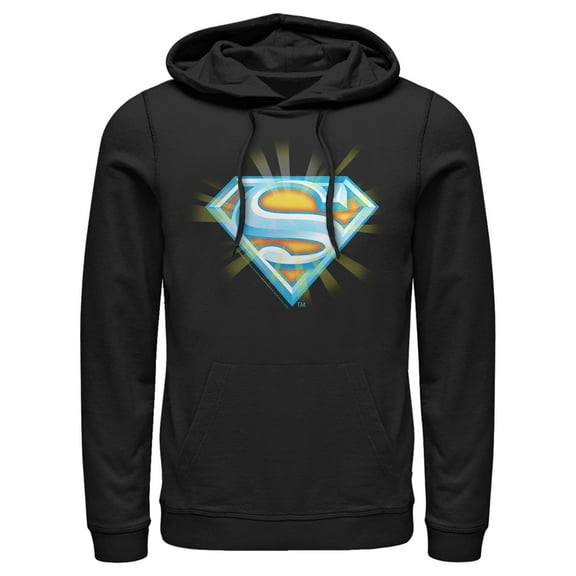 Men's Superman Glowing Shield Logo  Pull Over Hoodie Black Large
