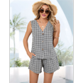 thumbnail image 4 of Women Two-Piece Resort Short Suit Linen Check Vest Black XL, 4 of 7