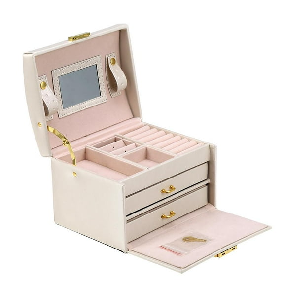 Jewelry Box for Women, 3 Layer Jewelry Storage Organizer Box PU Earring Necklace Display Case Cabinet Lockable Gift Case for Bracelets Necklace Earrings Rings