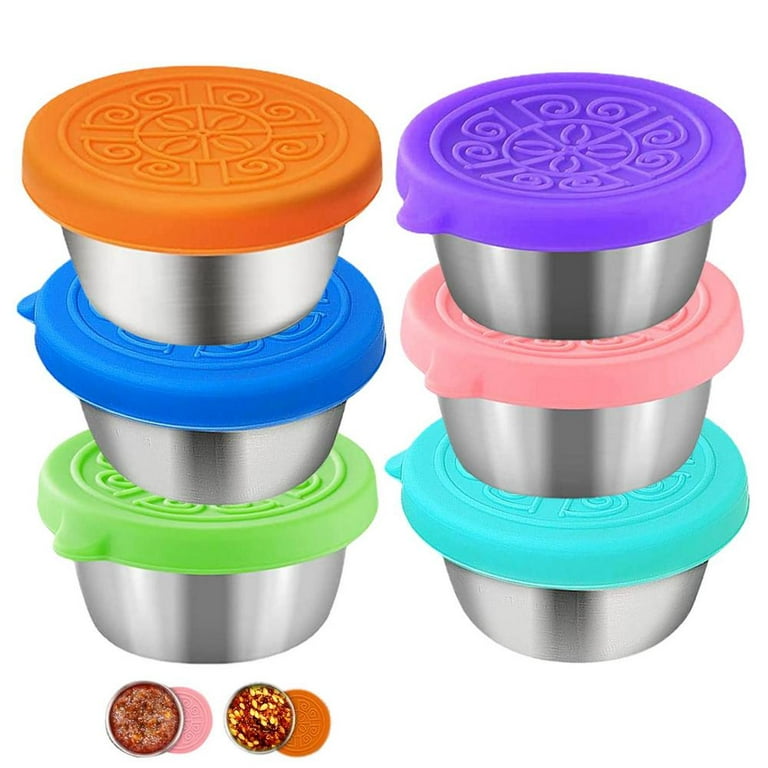 Reusable Condiment Containers Stainless Steel Sauce Cup With Silicone Lids  1.7oz Salad Dressing Container Picnic Food Storage