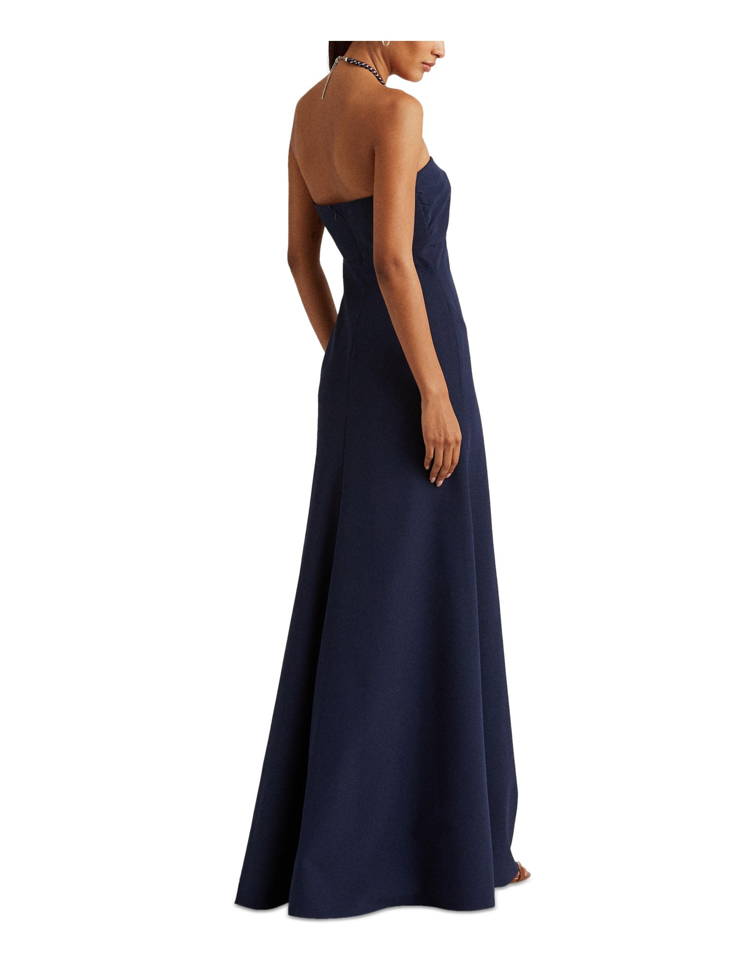 LAUREN RALPH LAUREN Womens Navy Pleated Zippered Chain