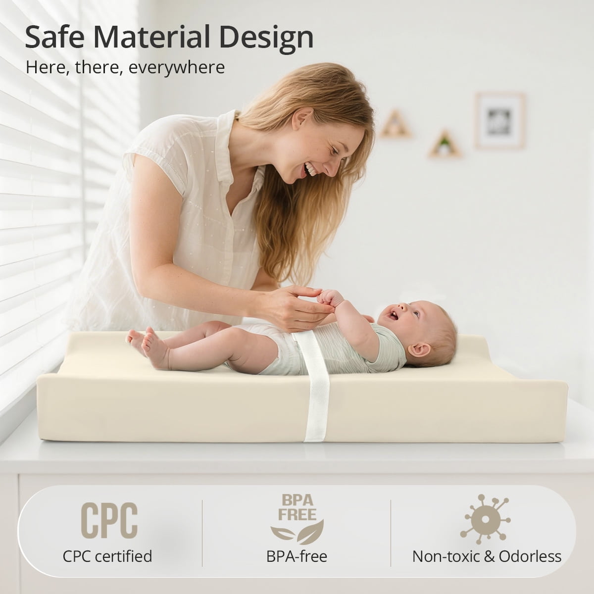 Baby Changing Pad, Caveen Wipeable Changing Table Pad with Waterproof PU Cover, Portable Baby Diaper Change Station and Dresser, Beige