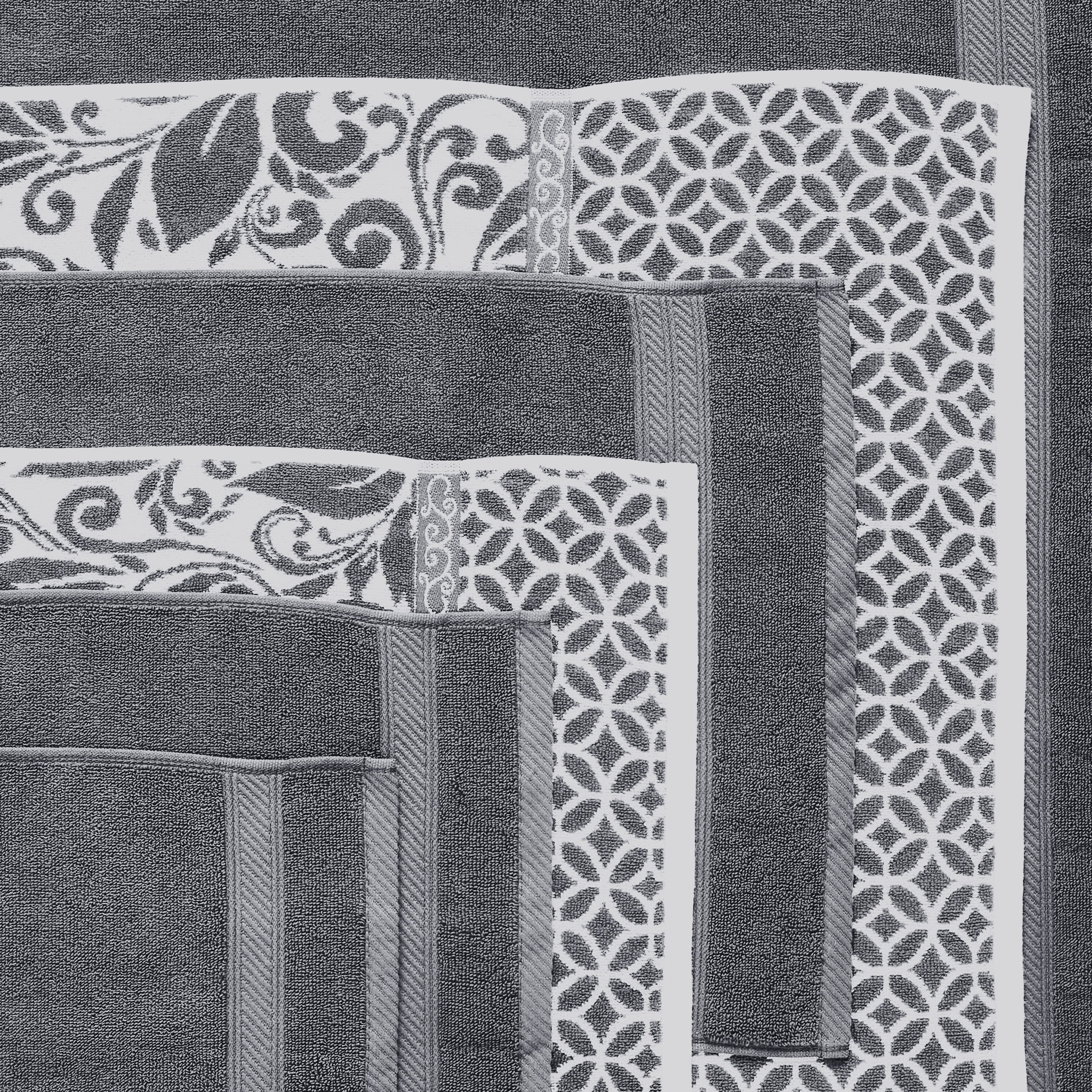 Pacific Coast Textiles Trefoil Filigree 6-Piece Cotton Adult Bath Towel Set, Platinum