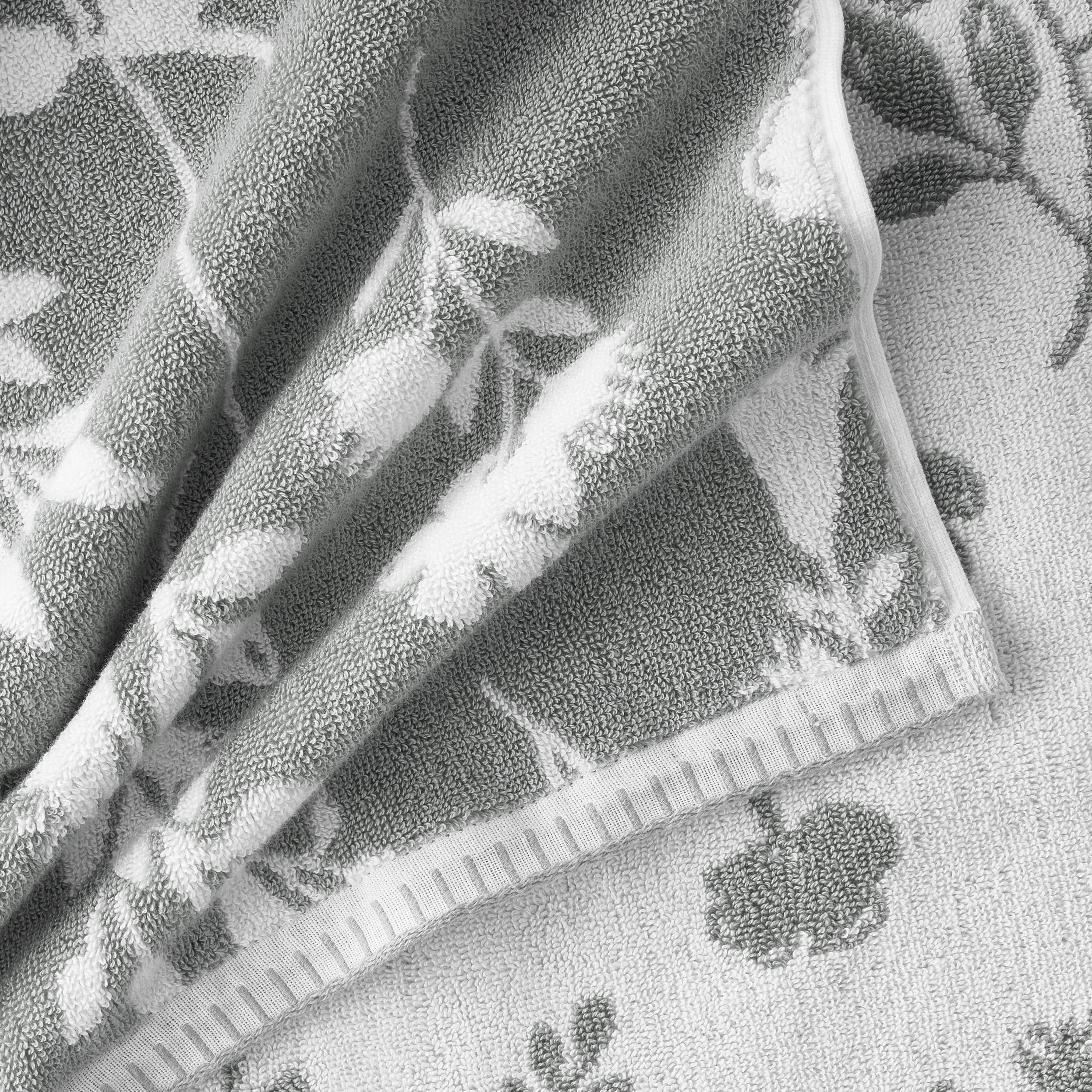 Beautiful by Drew Barrymore 4-Piece Floral Bath Towel Set, 100% Cotton, Cornflower Blue