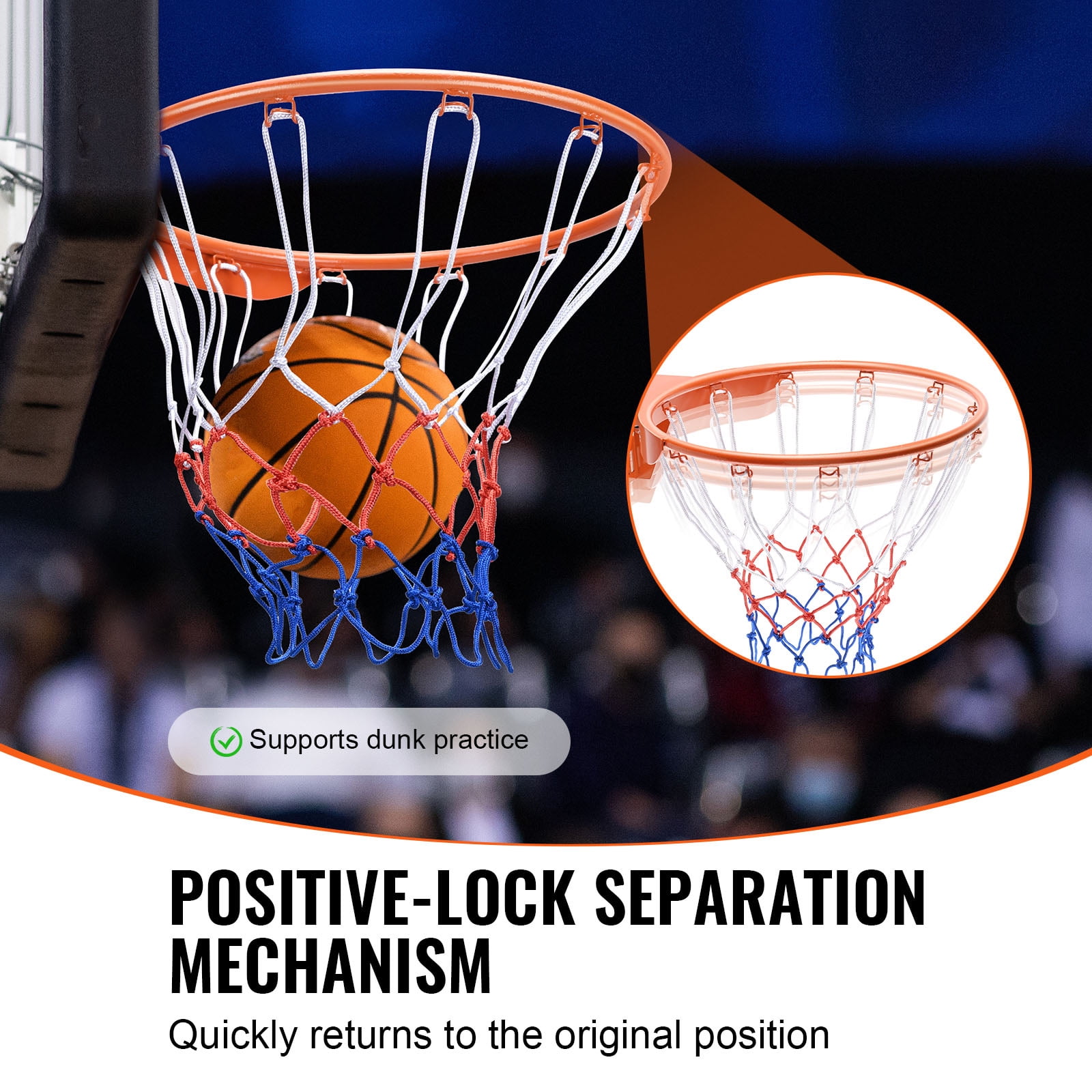 KFFKFF Basketball Goal, Door or Wall Mountable Hoop, Robust Q235 Basketball Spring Rim Replacement with Net, Conventional 18" Indoor and Outdoor Suspended Basketball Hoop for Children and Adults