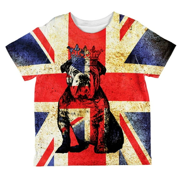 British Flag Bulldog Crown Grunge All Over Toddler T Shirt Multi 4T
