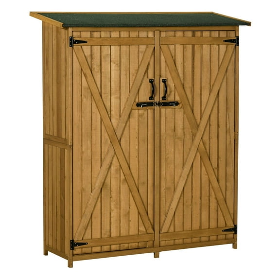 Outdoor Storage Cabinet, Garden Shed Tool Organizer - Waterproof Wood Lockable Doors 3 Shelves