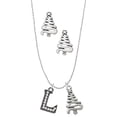 thumbnail image 1 of Delight Jewelry Black Nickeltone Crystal Initial - L - Beaded Border - Silver tone Zig Zag Christmas Tree Charm Necklace and Stud Earrings, 1 of 4