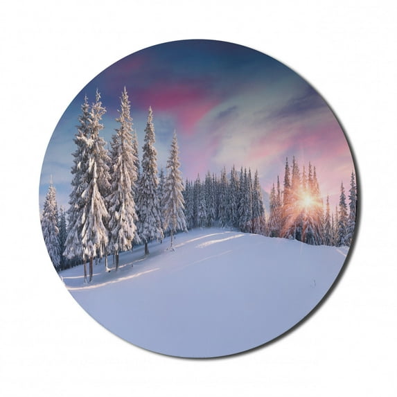 Winter Mouse Pad for Computers, Idyllic Panorama of Winter Sunrise in Snow Covered Mountains Serenity Freshness, Round Non-Slip Thick Rubber Modern Gaming Mousepad, 8" Round, Multicolor, by Ambesonne