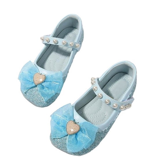 IVEYRTF Girls Bow Princess Shoes with Soft Sole and Sparkle Childrens Casual and Dressy Flats Kids Pretty Party Shoes(Blue,10-10.5 Years)