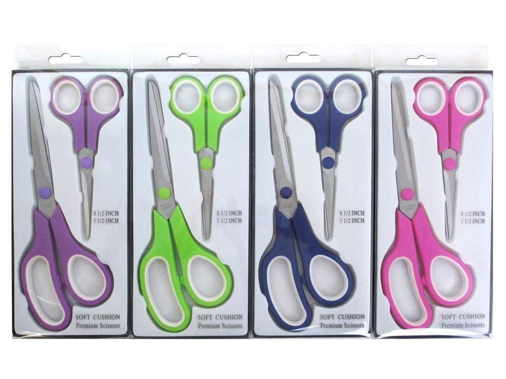 Allary 52838 Soft Cushion Premium Scissors in 8 1/2 Inch and 5 1/2 Inch sizes - Assorted Colors 2 Sets of 2 Scissors