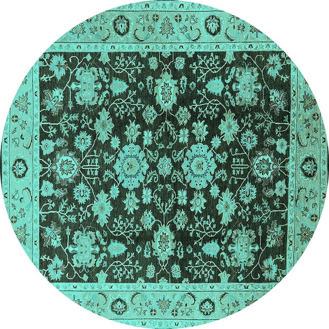 Ahgly Company Machine Washable Indoor Round Oriental Turquoise Blue ...